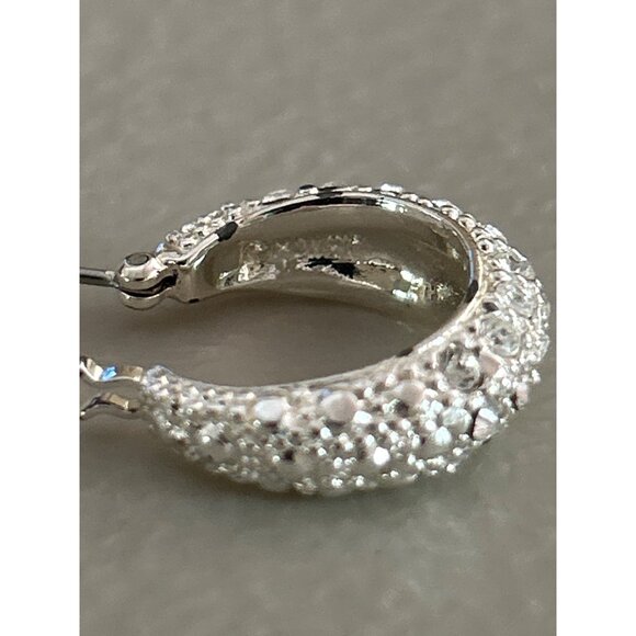 Monet Silver-Tone Crystal-Embellished Hoop Earrings Party Formal Glam - Picture 5 of 5